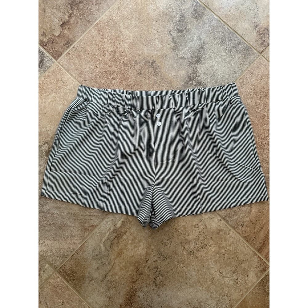 Women's BTFBM Black Striped Boxer Short Elastic Waist Beach Shorts PJ Bottom XXL